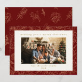 レッド&金ゴールドカスタムフォトクリスマスホリデーカード シーズンカード (正面/裏面)