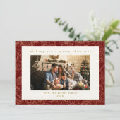 レッド&金ゴールドカスタムフォトクリスマスホリデーカード シーズンカード (スタンド正面)