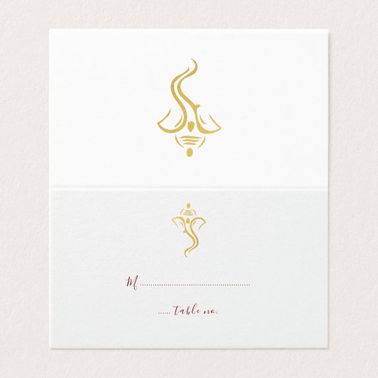 レッド&金ゴールドガネシャ&メ結婚ンディのテーブル番号 名刺 (外部フラット)