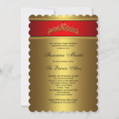 レッド&金ゴールドキンセアニェラ金ゴールドティアラ誕生日 招待状 (裏面)