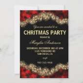 レッド&金ゴールドクリスマスきらめくカスタム 招待状 (正面)