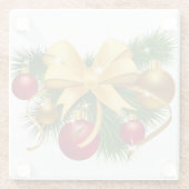 レッド&金ゴールドクリスマスオーナメント&金ゴールドボウ ガラスコースター (裏面)