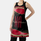 レッド&金ゴールドクリスマスシック涙カスタムモノグラム エプロン (インサイチュ)