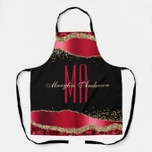 レッド&金ゴールドクリスマスシック涙カスタムモノグラム エプロン (正面)