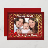 レッド&金ゴールドクリスマスフォトカード シーズンポストカード (正面/裏面)