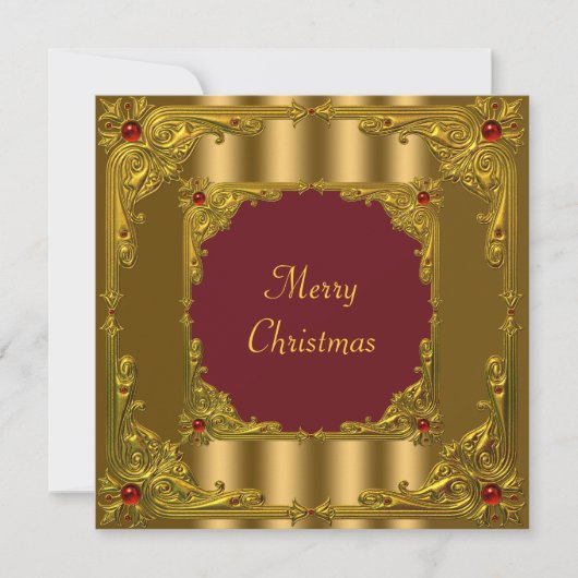 レッド&金ゴールドクリスマスホリデーカクテルディナー 招待状 (正面)