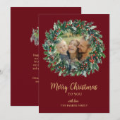 レッド&金ゴールドクリスマスリースホリデーカード シーズンカード (正面/裏面)