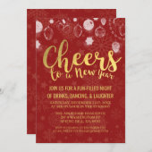 レッド&金ゴールドクリスマス/応援大晦日パーティー 招待状 (正面/裏面)