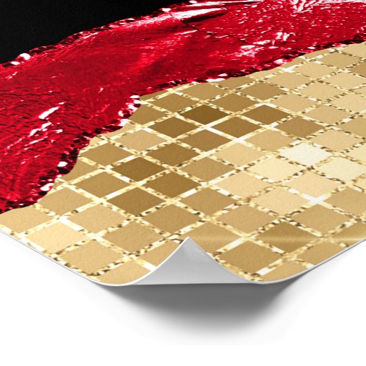 レッド&金ゴールドグラムティアーズ誕生日ウェルカム ポスター (角)