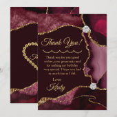 レッド&金ゴールドグリッターアゲート誕生日 サンキューカード (正面/裏面)