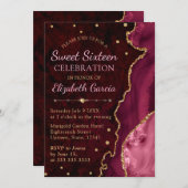 レッド&金ゴールドグリッターアゲート&マーブルスウィート16 招待状 (正面/裏面)
