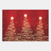 レッド&金ゴールドグリッタークリスマスツリーズホリデイ ラッピングペーパーシート (正面)