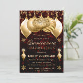 レッド&金ゴールドグリッターバウブルキンセアニェラ 招待状 (スタンド正面)