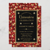 レッド&金ゴールドグリッターバレンタインハートキンセアニェラ 招待状 (正面/裏面)