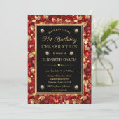 レッド&金ゴールドグリッターバレンタインハート21st誕生日 招待状 (スタンド正面)