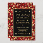 レッド&金ゴールドグリッターバレンタインハート21st誕生日 招待状 (正面/裏面)