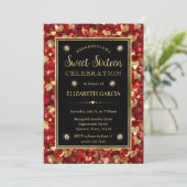 レッド&金ゴールドグリッターバレンタインハートSweet sixteen 招待状 (スタンド正面)
