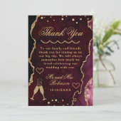 レッド&金ゴールドグリッターマーブルアゲテ結婚ス サンキューカード (スタンド正面)