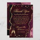 レッド&金ゴールドグリッターマーブルアゲテ結婚ス サンキューカード (正面/裏面)
