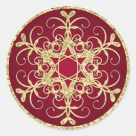 レッド、金ゴールドグリッタールックスノーフレーク結婚のステッカー ラウンドシール