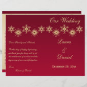 レッド、金ゴールドグリッター雪片結婚式 プログラム (正面/裏面)