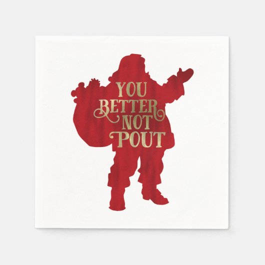 レッド&金ゴールドサンタトイバッグあなたはより良いPoutパーティー スタンダードカクテルナプキン (正面)