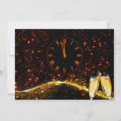 レッド、金ゴールドシャンパン&クロック大晦日 招待状 (正面)