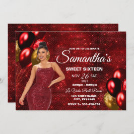 レッド&金ゴールドスイート16ガール誕生日招待状 招待状