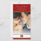 レッド&金ゴールドスクエアダブル中国のハピネス結婚ズ サンキューカード (正面)