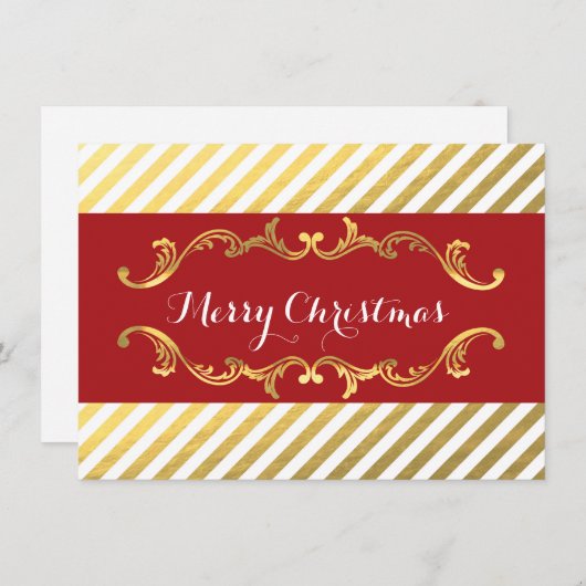 レッド&金ゴールドストライプのクリスマスホリデーカード シーズンカード (正面/裏面)