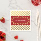 レッド&金ゴールドストライプのクリスマスホリデーパーティナプキンス スタンダードカクテルナプキン (インサイチュ)