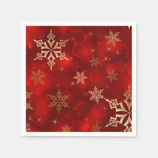 レッド&金ゴールドスノーフレークスクリスマスホリデーナプキンス スタンダードカクテルナプキン (正面)