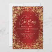 レッド&金ゴールドスノーフレークスクリスマスホリデーパーティー 招待状 (正面)