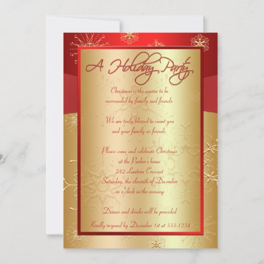 レッド，金ゴールドスノーフレークズクリスマスパーティの招待状 招待状 (裏面)