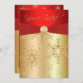 レッド，金ゴールドスノーフレークズクリスマスパーティの招待状 招待状 (正面/裏面)