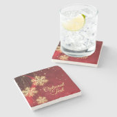レッド&金ゴールドスノーフレークフィリグリーカスタムクリスマス ストーンコースター (横)