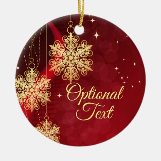 レッド&金ゴールドスノーフレークフィリグリーカスタムクリスマス セラミックオーナメント (正面)