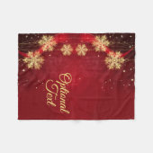 レッド&金ゴールドスノーフレークフィリグリーカスタムクリスマス フリースブランケット (正面(横))