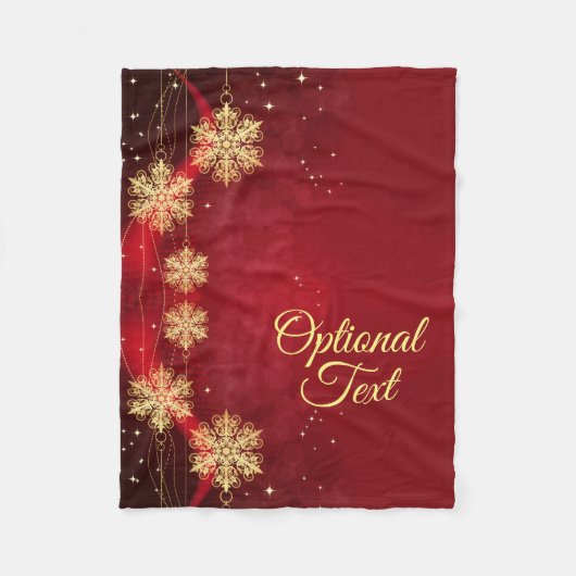レッド&金ゴールドスノーフレークフィリグリーカスタムクリスマス フリースブランケット (正面)