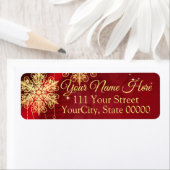 レッド&金ゴールドスノーフレークフィリグリーカスタムクリスマス ラベル (インサイチュ)