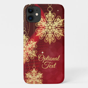 レッド&金ゴールドスノーフレークフィリグリーカスタムクリスマス iPhone 11 ケース