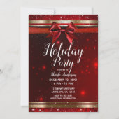 レッド&金ゴールドスパークルシックボウエレガントホリデーパーティー 招待状 (正面)