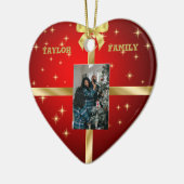 レッド&金ゴールドセラミックハートフォトオーナメント セラミックオーナメント (左)