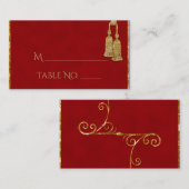 レッド&金ゴールドタッセルインディアン結婚ズ座席表 プレイスカード (正面/裏面)