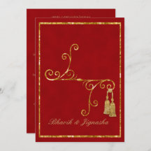 レッド&金ゴールドタッセルインディアン結婚式招待状