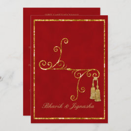レッド&金ゴールドタッセルインディアン結婚式招待状 招待状