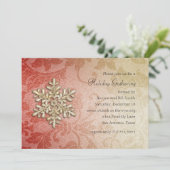 レッド&金ゴールドダマスクスノーフレークホリデーパーティー 招待状 (スタンド正面)