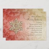 レッド&金ゴールドダマスクスノーフレークホリデーパーティー 招待状 (正面/裏面)
