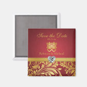 レッド&金ゴールドダマスク中国のダブルハピピネス マグネット (正面/裏面)