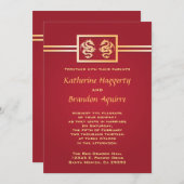 レッド&金ゴールドドラゴン招待状 招待状 (正面/裏面)